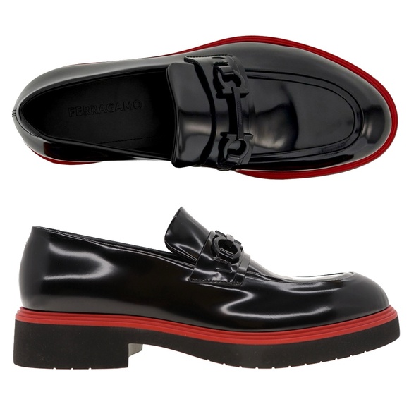 Salvatore Ferragamo Fiorello Tonal-Bit Loafers Gancini Black Leather Size 12 New - Picture 1 of 7